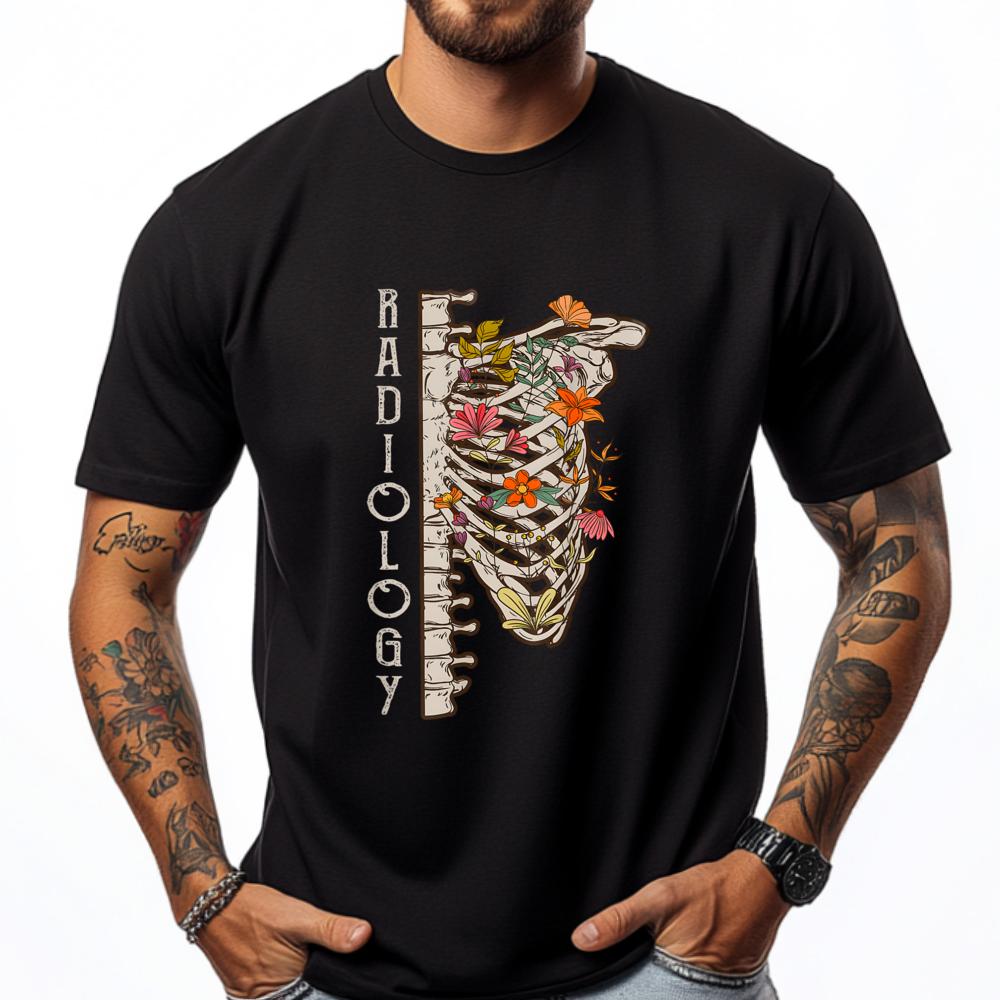 Radiology Skeleton Floral Radiologist Rad Tech Technologist Hiphop Streetwear Oversized T Shirt New S разноцветный