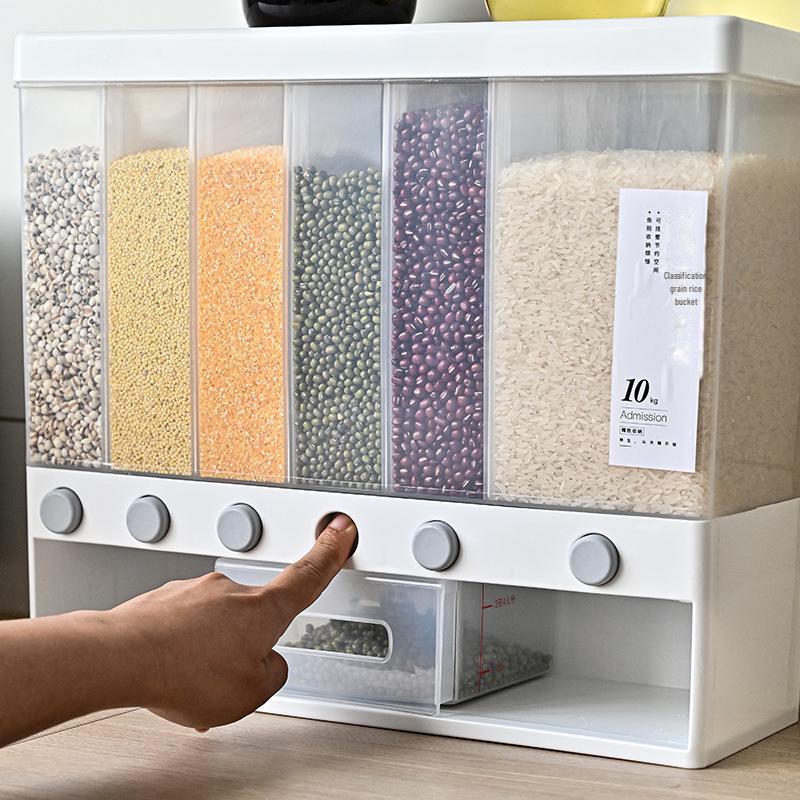 Japanese Style Wall-Mounted Rice Storage Box - Moisture-Proof, Pull-Out, Large Capacity, Multi-Grid Container