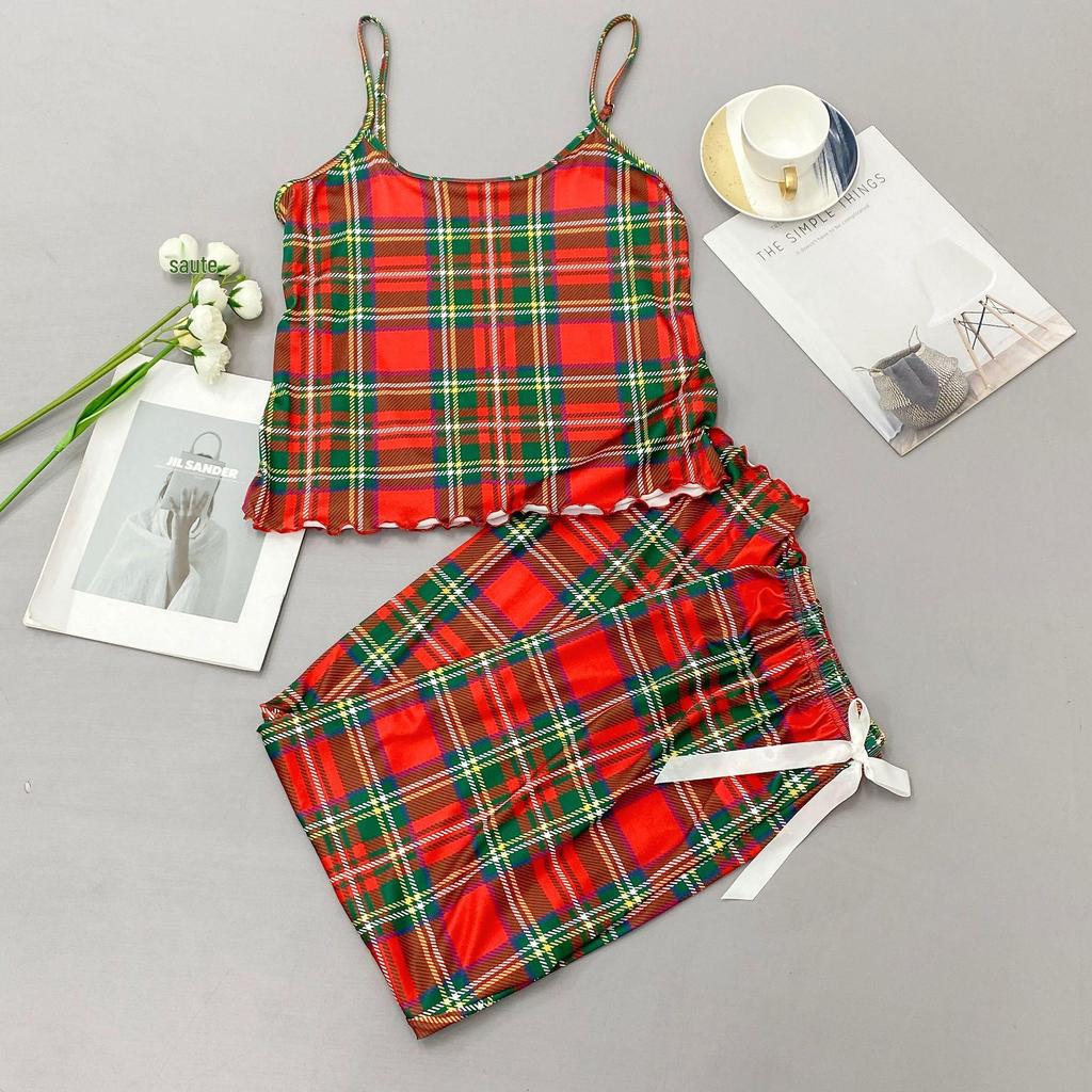 Dámské sexy vánoční pyžamo na špagetová ramínka - evropský a americký styl