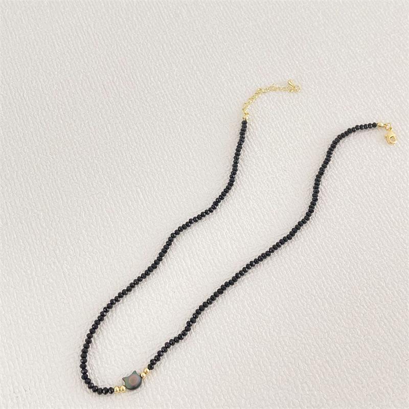 Natural Black Crystal Cat Neck Chain, Light Luxury Niche Temperament Versatile 14K Gold Necklace, Light Luxury Collarbone Chain for Women