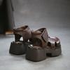Johnature Echte Leder Höhe Steigernde Dicke Sohle Sandalen Runde Zehen Damen Plateau Schuhe