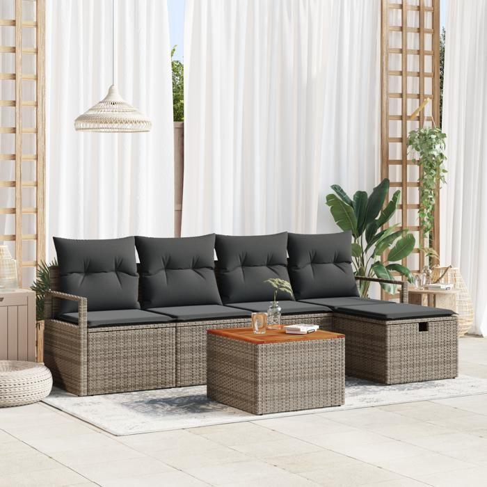 Ensemble de canapé de jardin vidaXL 6 pièces avec coussins gris en résine tressée, Canapé de jardin 2 places vidaXL avec 3360863