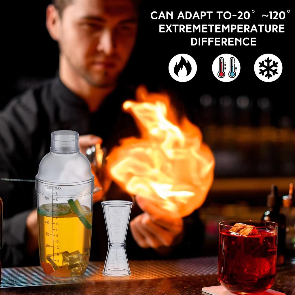 500/700/1000ml PC resin Cocktail Shaker Home Bar Utensil Martini Hand Shaker Cup with Scales Milk Wine Drink Shaker Bar Tool