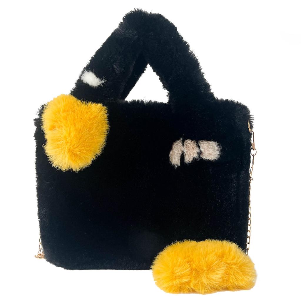 Cute ins cartoon plush bag handheld female bag 2025 winter new large-capacity foreign-style girl bag tide