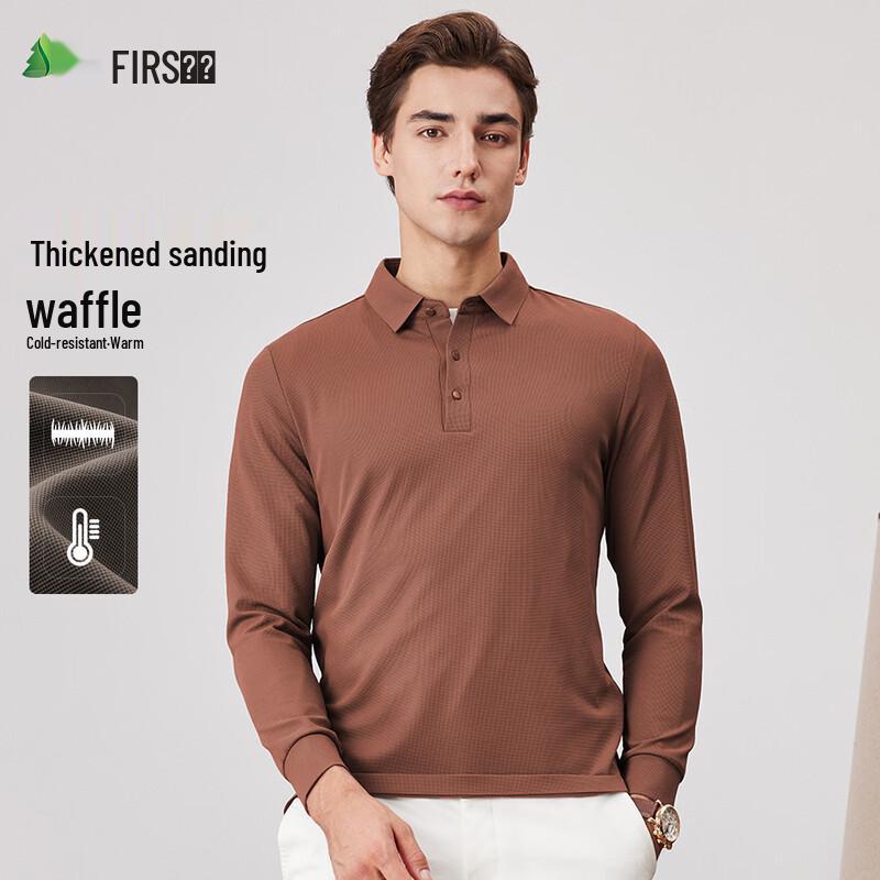 Men s Thermal Waffle Knit Long Sleeve Polo Shirt L