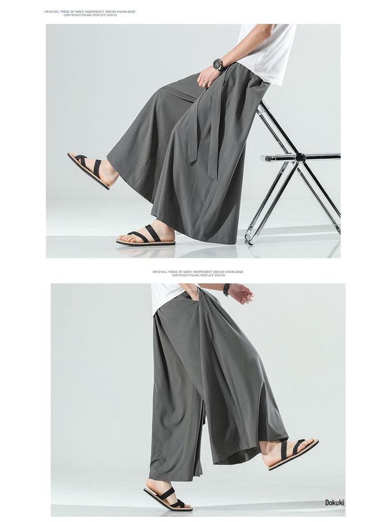 Men's Hanfu Wide-Leg Summer Pants: Retro Chinese Style, Thin Youth Tang Suit