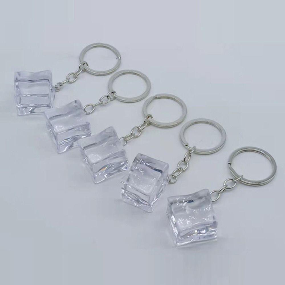 Simulation Ice Cubes 3D Geometric Ice Keychain Ice Cube Acrylic Pendant  Jewelry Accessories