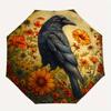 Raven & Flowers: A Whimsical Circular Art PrintUmbrella, Portable 3-Fold Compact Umbrella for Men & Women Gift