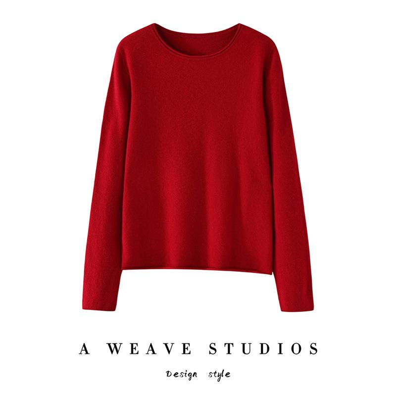 Pull en cachemire 100 % pur pour femme, coupe ample, ourlet roulé, col rond, manches longues, tricot pour l'automne et l'hiver
