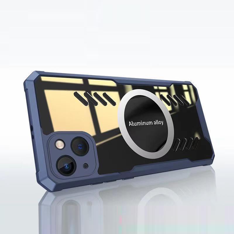 

Теплоотводящий охлаждающий чехол для телефона iPhone 16 Pro Max Magsafing Magnetic Back Clip Acrylic Cover для Apple 14 13 12 11 Pro Max HD Transparent Case For iPhone 11 синий