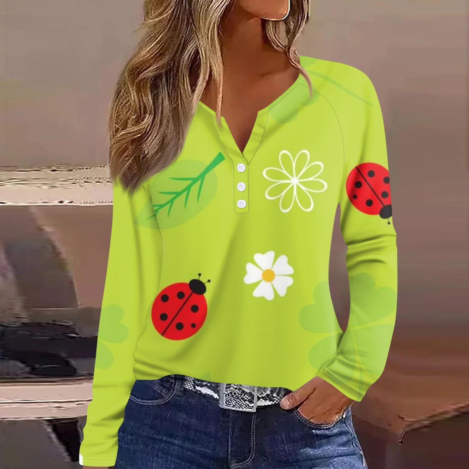 

Женская модная повседневная футболка с V-образным вырезом и длинным рукавом на пуговицах XL красный