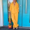 2Pcs/Set Classic 3/4 Sleeve Anti-pilling Casual Outfit Women Shirt Top Loose Long Pants Set Daily Garment