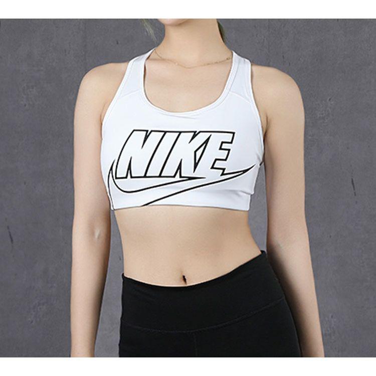 Nike Swoosh Dri-FIT Medium Support One-Piece Padded Polyester Letter Vintage Sports U-Neck Tight Sports Bra Women Sports Bra White BV3644-100