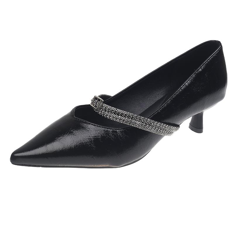 Fashion Crystal Heeled Women Shoes Pointed Toe Shallow Mid Heels Official Shoes 2025 Luxury Pumps Designer Summer Zapatillas De Mujer