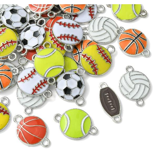 DanLingJewelry 40 Pieces 8 Various Style Ball Connectors Charms Enamel Basketball Football Volleyball Pendants Football Sports Pendants for Jewelry
