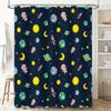 Space-Themed Shower Curtain Set With Astronaut Pattern For Home Decor In Navy Blue 180X240Cm Waterproof Fabric