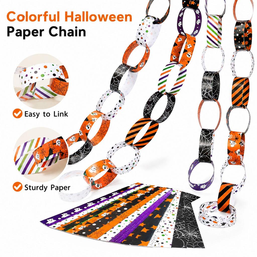 Halloween Party Atmosphere Scene Living Room Atmosphere Layout -Paper Chain Paper String Flower
