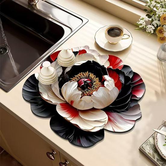 3D Flower Diatom Mud Soft Mat Absorbent Bar Counter Pad for Cups Kitchen Sink Quick-drying Wash Basin Tray Decorative Diatomite Coaster