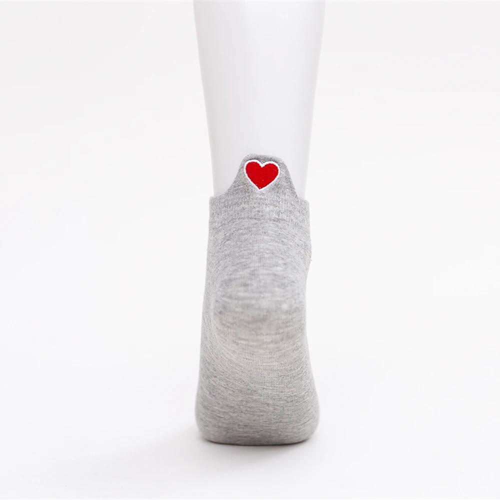 New Women's Summer Spring Cartoon Cotton Funny Embroidery Red Heart Socks Cute Girls Colorful Short Ankle Sokken Dropship