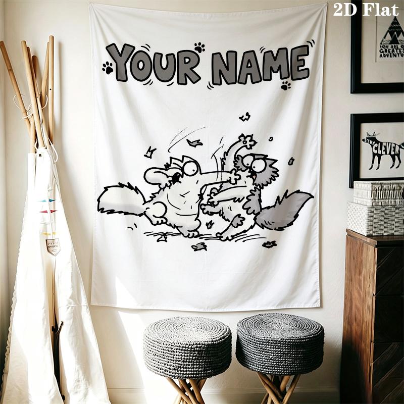 Custom Name Simon‘s cat Wall Tapestry Aesthetic Wall Hanging Printed Fabric Blanket Decorative Tapestries for Bedroom Living Room Home Decor