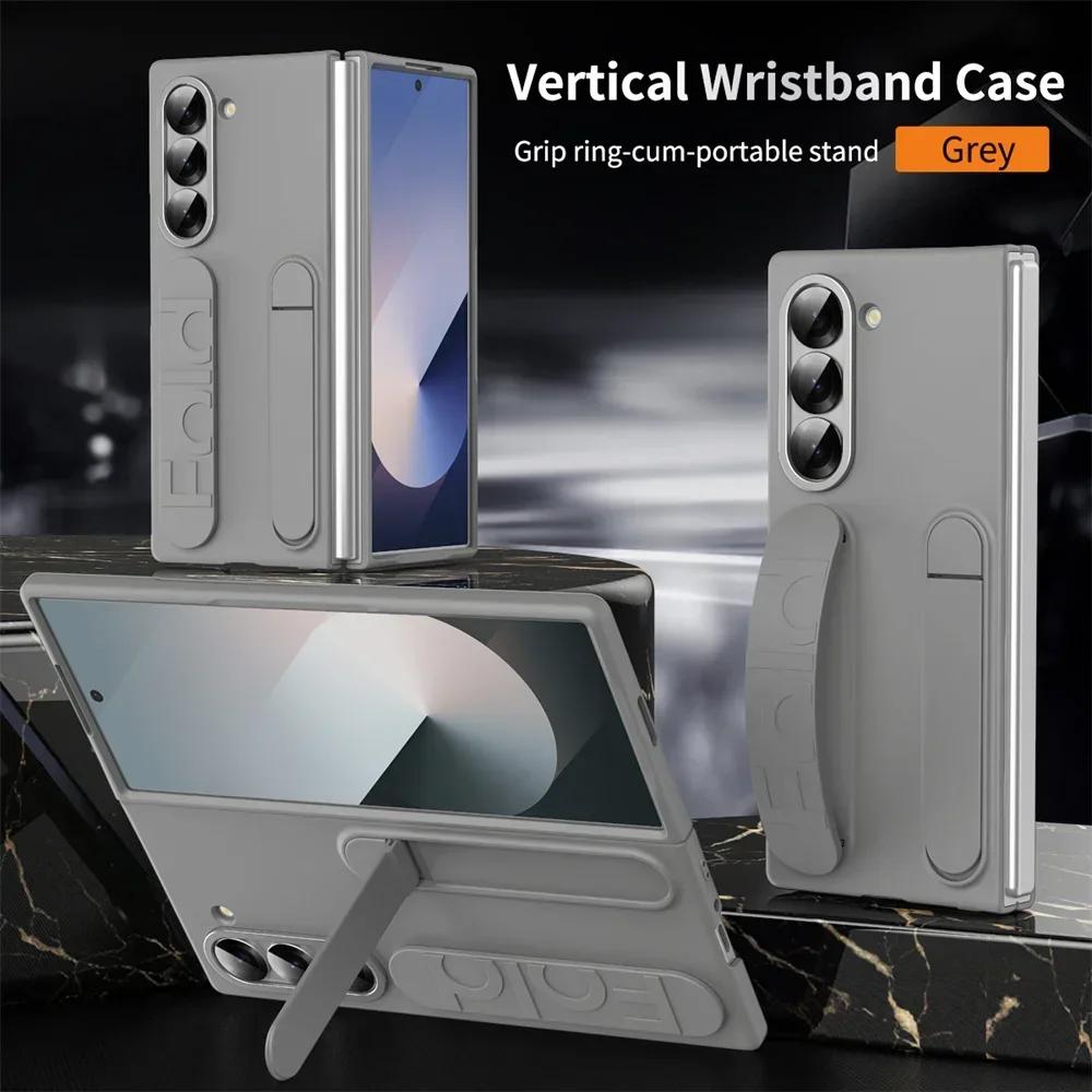 Fashion Wristband Bracket Stand Case for Samsung Galaxy Z Fold 7 6 5 4 3 ZFold Wrist Hand Strap Solid Color Shockproof Cover
