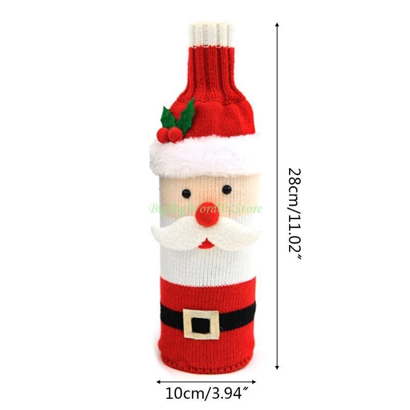 24TE Couvre-bouteille de vin de Noël Décorations de Joyeux Noël Tricot Père Noël Bonhomme de neige Sac Cadeau Bonbon pour la Maison Nouvel An