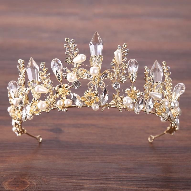 Bridal Crown Headdress Luxurious Baroque Golden Crown Crystal Forest Pearl Headband Wedding Dress Accessories Hair Accessories
