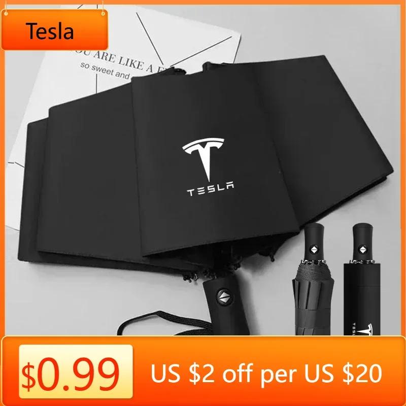 Autoaufkleber Tesla Auto Faltbarer Regenschirm Tragbarer Automatischer Sonnenschutz Für Tesla Emblem Model S Model X Model 3 Roadster Cybertuck A