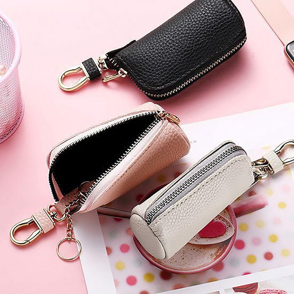 Fashionable Leather Car Keychain Pouch Zipper Car Accessory Mini Keys Bags Keybag Lipstick Holder For Women Man