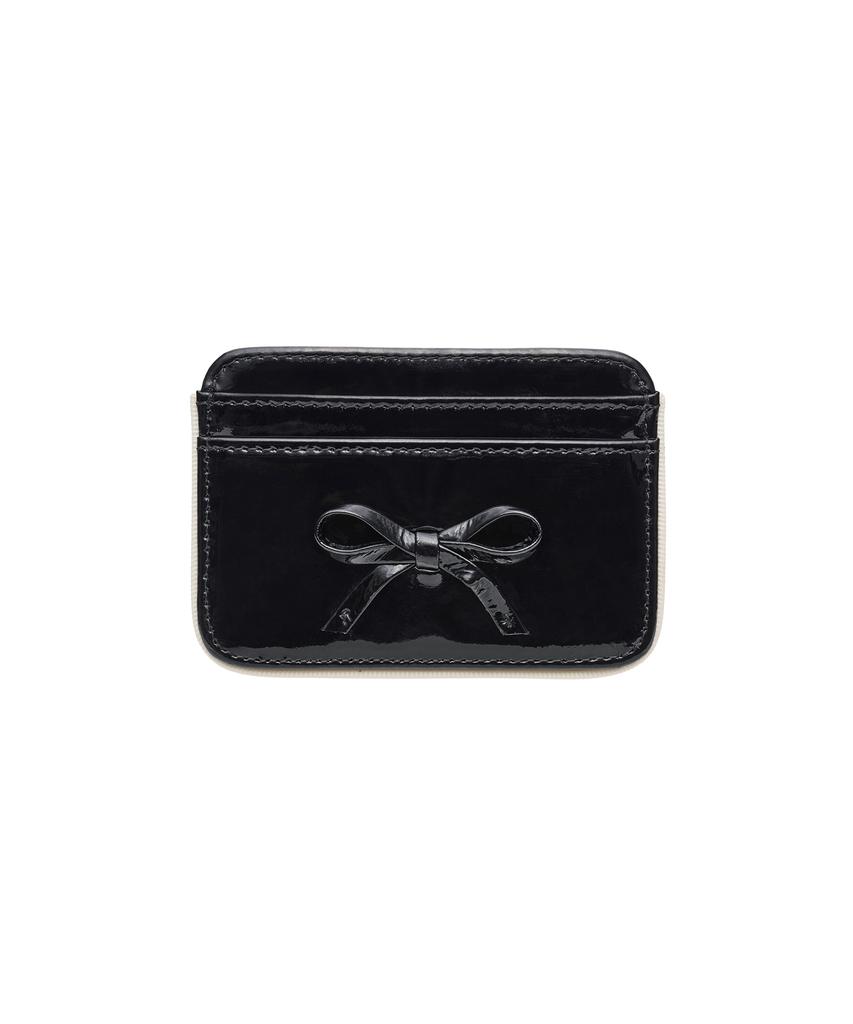 Lemasque Ribbon Piping Cowhide Card Holder Black