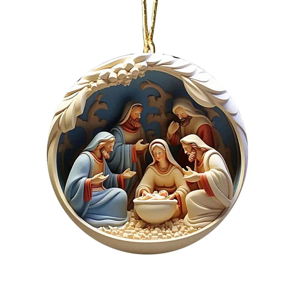 6-pack julkrubba prydnader, julgrans julkrubba hängande prydnader, Jesu födelse dekor för kristen familj