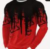 Graphic Long Sleeve T-shirt Men's Red and Black Design 3D