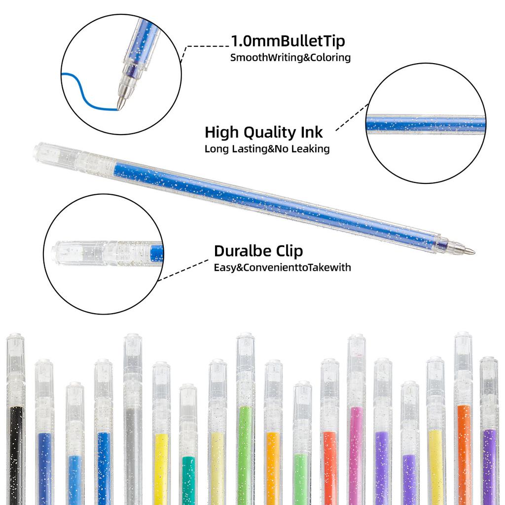 Glitter Gel Pens Metallic Colors Quick-Drying Ink Gel Markers for Photo Album Writing Sketching and Drawing and Crafts