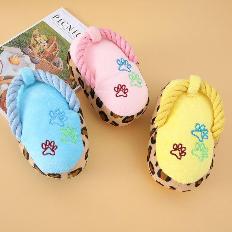 Cotton Rope Plush Squeaky Slipper Chew Toy For Small Medium Dogs