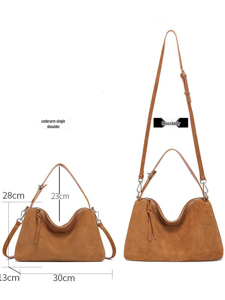 Women's 2026 Korean Fashion Large Capacity Genuine Leather Frosted Cowhide Crossbody Shoulder Bag