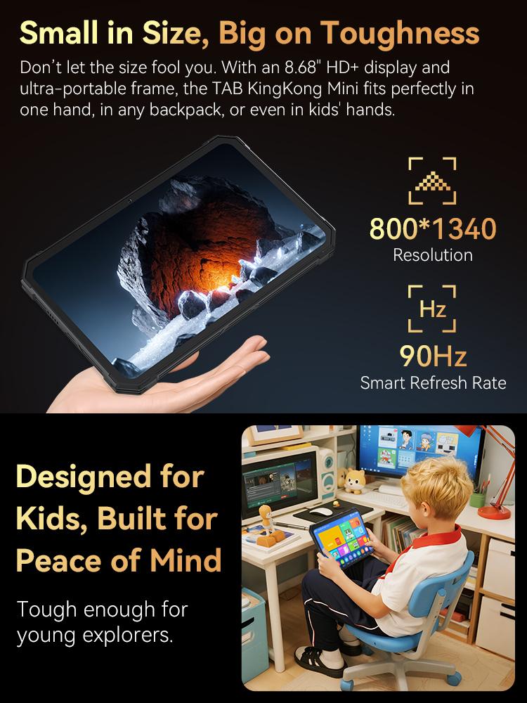 Cubot TAB KingKong Mini Android Tablet, 10200mAh Mega Battery 6GB RAM+128GBROM, Camping Light, 8.68-inch Screen, 48MP Camera, GPS