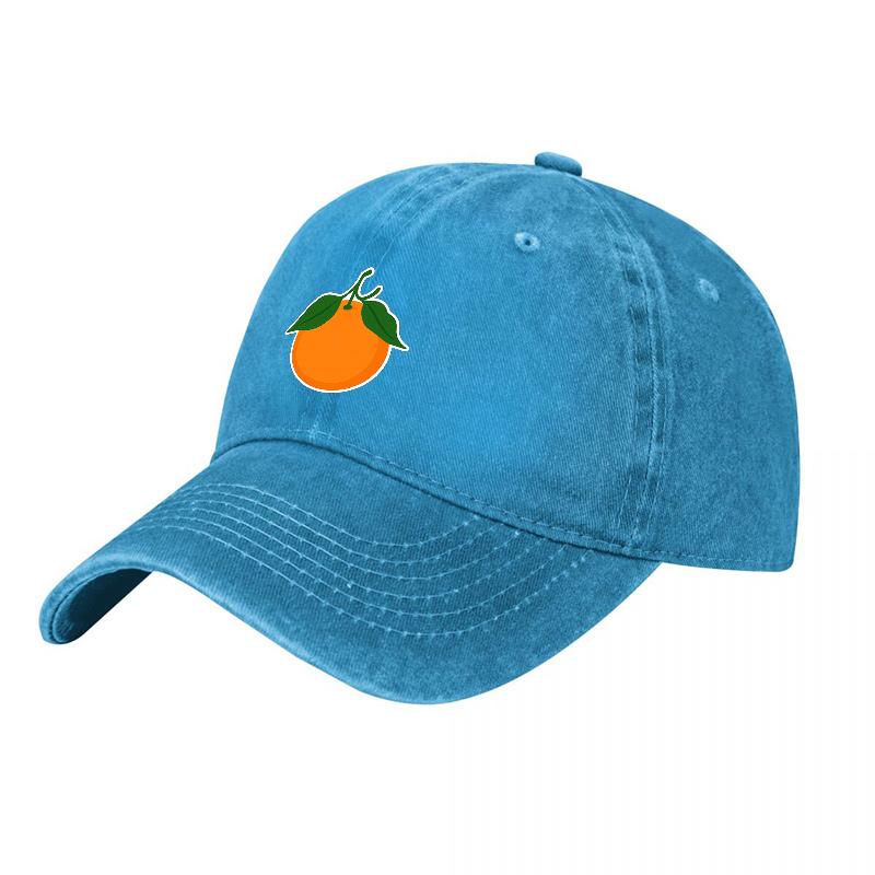 Orange Embroidered Washed Canvas Baseball Cap Classic Adjustable Dad Hat with Fruity Design for Casual Outdoor Wear