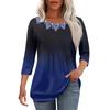 Women's Fashionable Casual Pleated Round Neck Casual Floral Print Seven Quarter Sleeved T-shirt Top