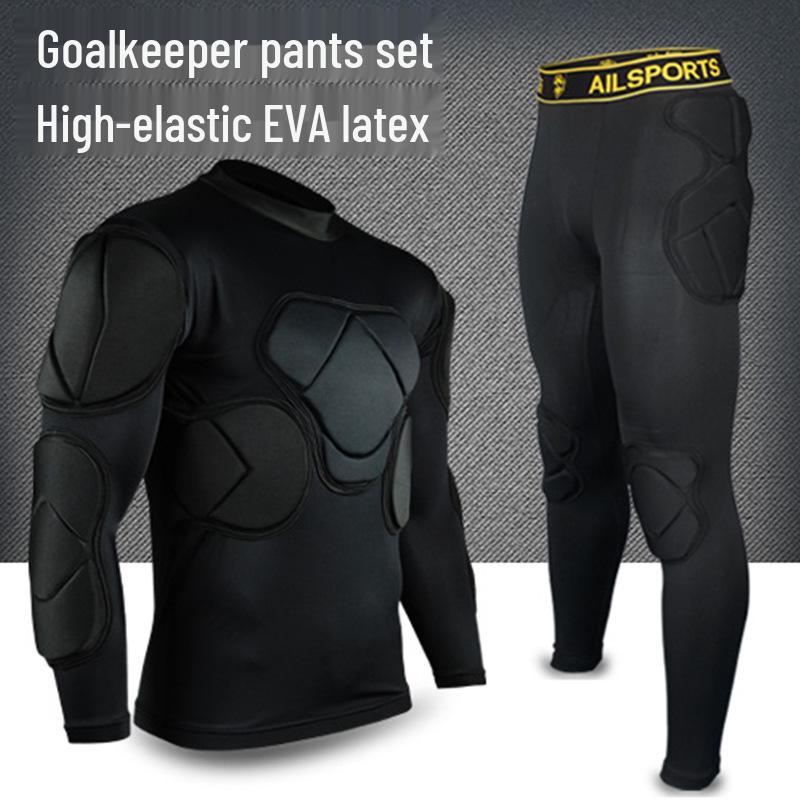 Thick Long Sleeve Goalkeeper Jersey Set with Knee Pads, Elbow Pads, and Helmet Armor