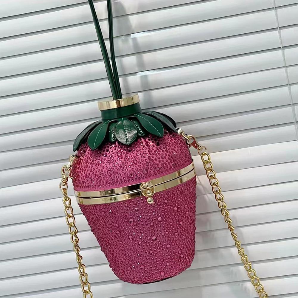 Süßes Erdbeer-Design Abend-Clutch-Tasche Handtasche Luxuriöse Strass-Umhängetasche Diamanten Kristall Hochzeits-Geldbörsen Crossbody-Taschen