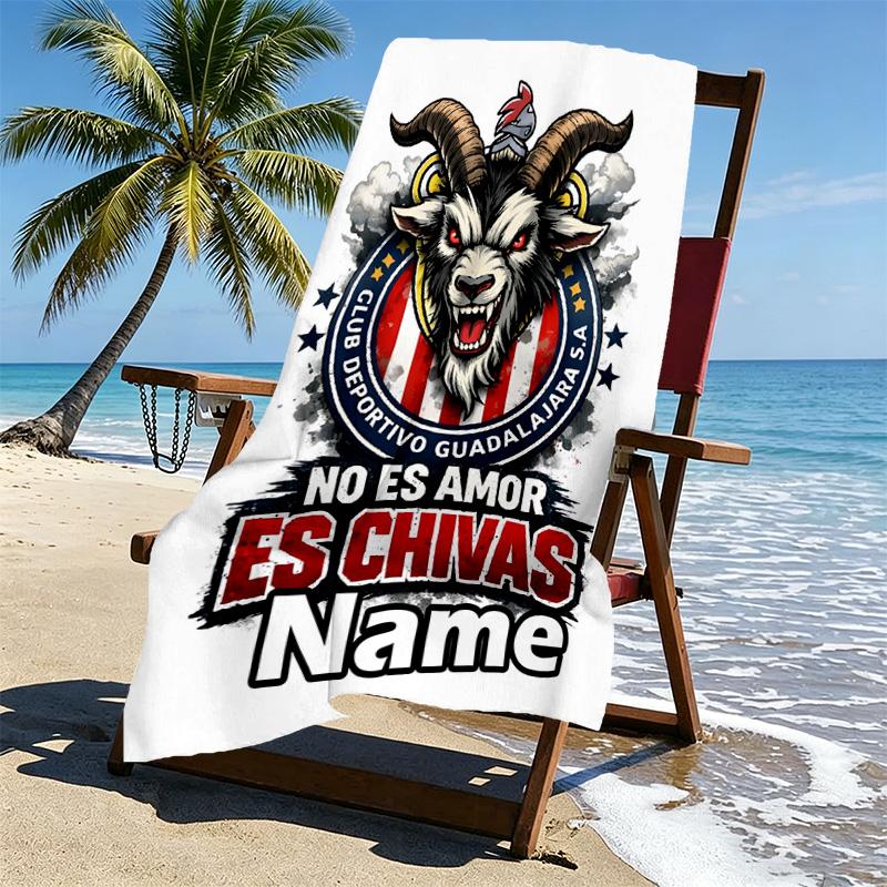 Custom Name Personalized Club Deportivo Guadalajara Print Beach Towel, for Trip Camping Beach Party Home Decor, Birthday Gift for Family & Friends