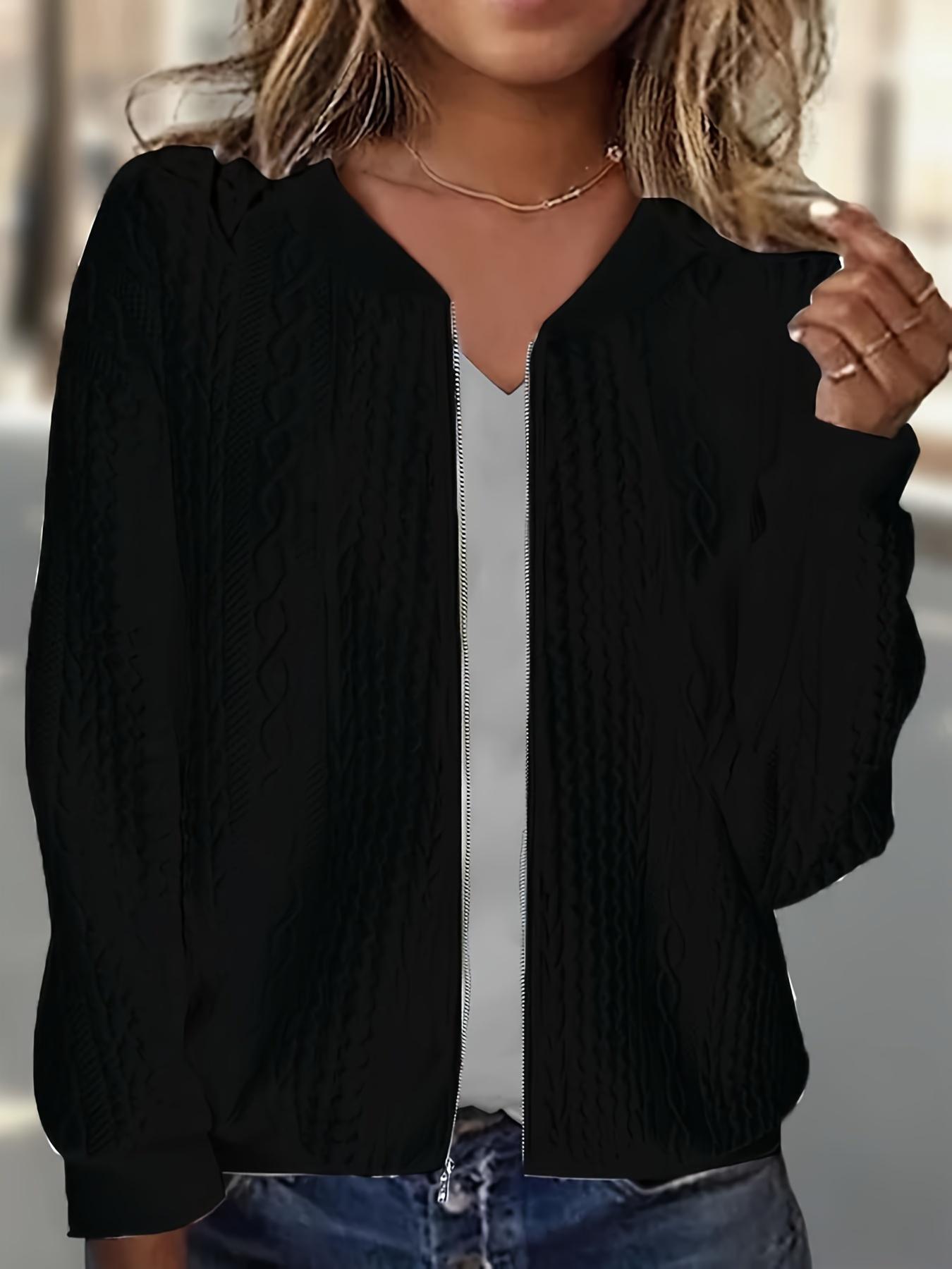 

Large Size Ladies White Woolen Zipper Baseball Collar Jacket L чёрный