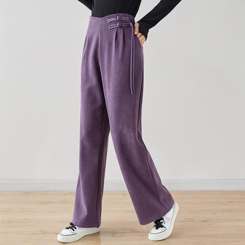2025 autumn new solid color high waist casual pants women's loose and thin literary versatile straight trousers