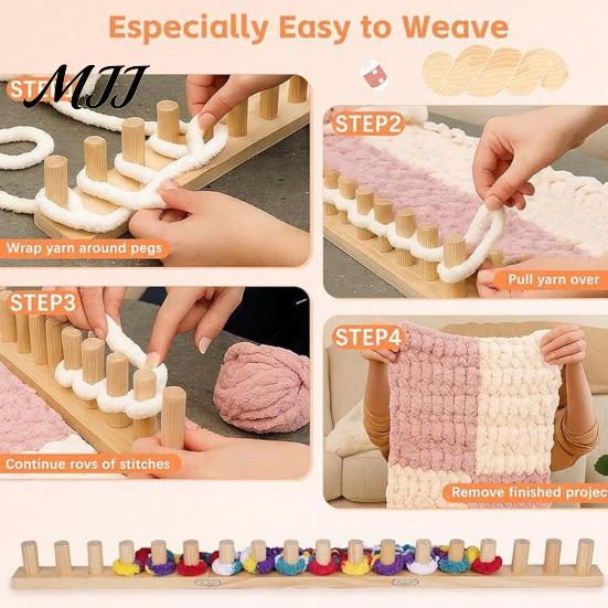 Home Weaving Loom Thick Yarn Knitting Reusable Wood Frame Adjustable Small Blanket Beginners DIY for Blankets Crafting with Metal