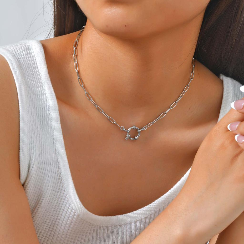 Exquisite Rectangular Chain Necklace for Women,Stainless Steel Bubble Buckle Necklaces,Fashion Jewelry Gifts