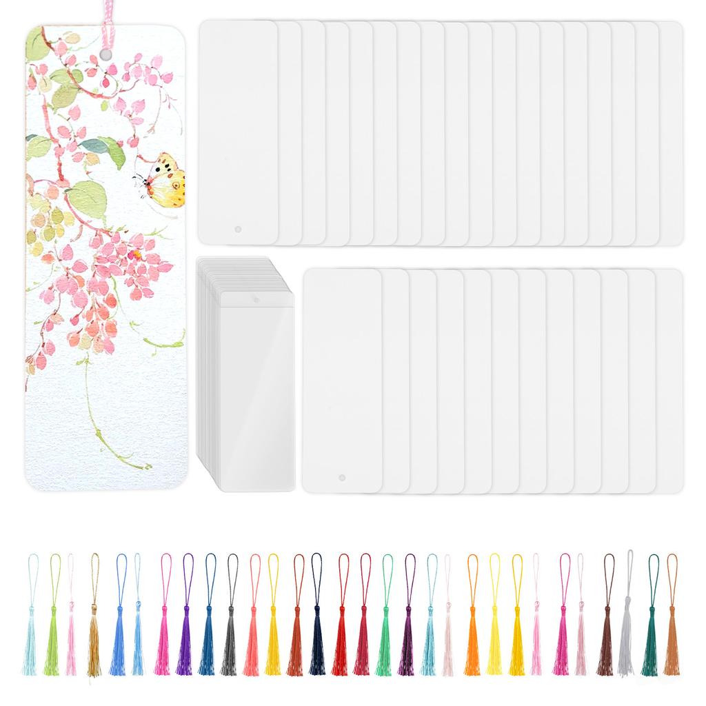Blank Bookmarks with Clear Bookmark Sleeve Multifunction Paper Book Marks Kit for DIY Craft Wedding Party Birthday Favor Decor