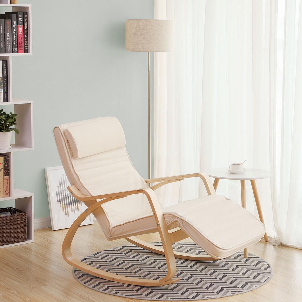 SONGMICS Lettino Prendisole Sedia a Dondolo Rilassante con Poggiapiedi Regolabile Carico Massimo: 150 kg Beige