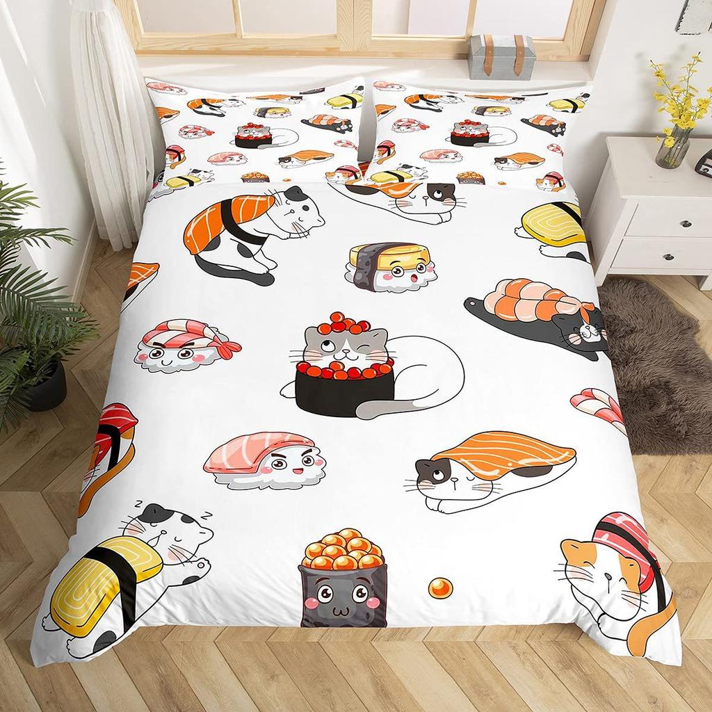 Sushi Duvet Cover Cute Rice Ball Bedding Set Children And Girls Room Decoration Three-Piece Set