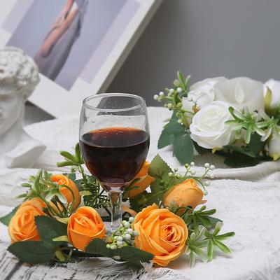 Mini Guirlanda Artificial Anel de Vela Guirlanda Realista de Rosa Falsa com Base de Plástico Decoração de Vela Vinho Casamentos Festa Centro de Mesa para Mesa de Jantar