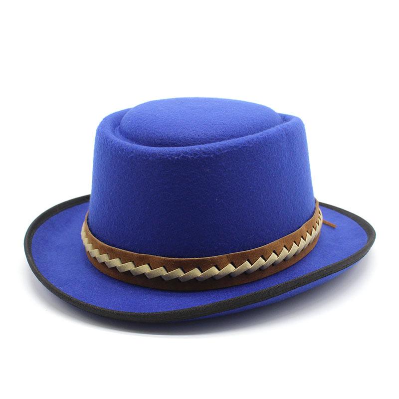 Vintage British Style Bowler Hat Couple Men And Women Gentlemen'S Hat Spring And Autumn Large Flat Brim Woolen Thermal Hat